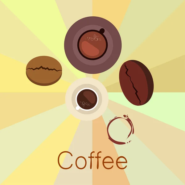 Kaffeetasse, Kaffeekörner, Frühstückskonzept. Getränkekarte für Restaurant, Vektorhintergrund. — Stockvektor