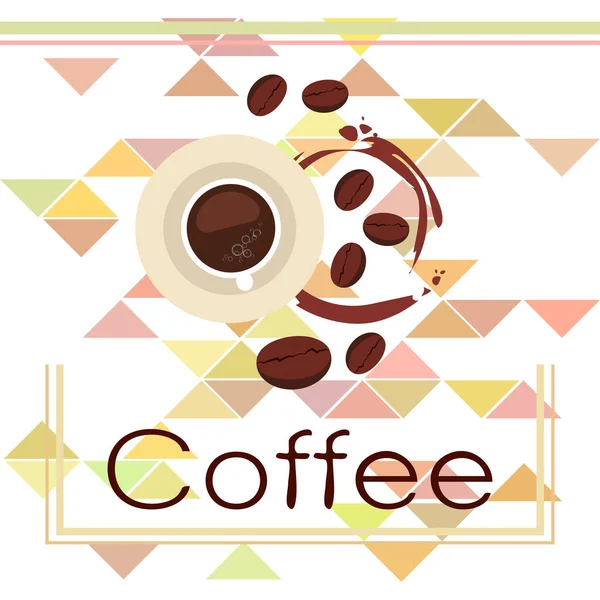 Tazza di caffè, chicchi di caffè, concetto di colazione. Menù bevande per ristorante, sfondo vettoriale . — Vettoriale Stock