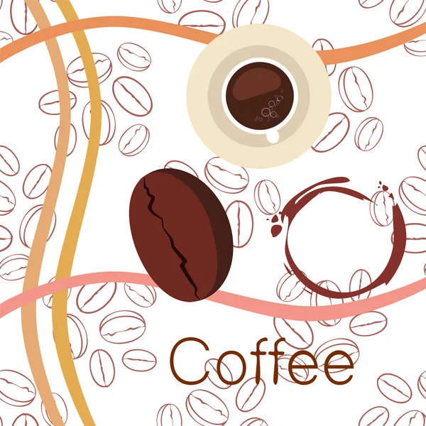 Koffie kopje, koffiegranen, Ontbijt concept. Drankenmenu voor Restaurant, Vector achtergrond. — Stockvector