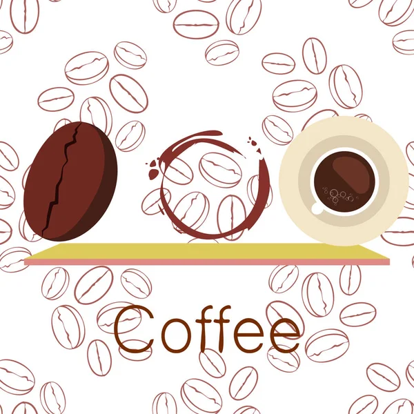 Tasse à café, grains de café, concept de petit déjeuner. Menu boissons pour restaurant, fond vectoriel . — Image vectorielle