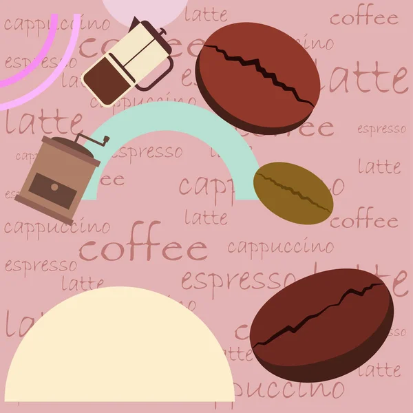 Fransız kahvesi, kahve çekirdekleri, dökülmüş kahve, vektör illüstrasyonu. Bir kafe için tasarım elemanları. Vektör arkaplanı. — Stok Vektör
