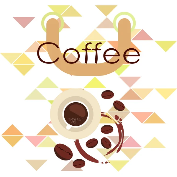 Xícara de café, grãos de café, conceito de café da manhã. Menu de bebidas para restaurante, fundo vetorial . — Vetor de Stock