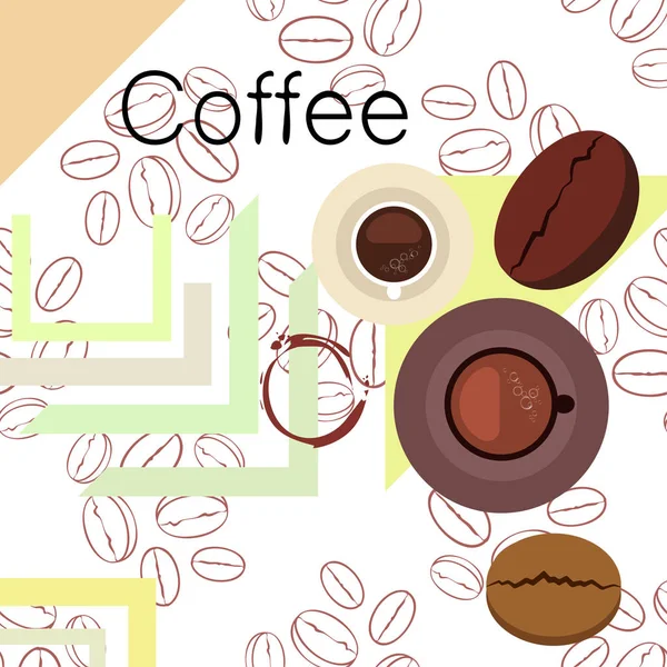 Taza de café, granos de café, concepto de desayuno. Menú de bebidas para restaurante, fondo vectorial . — Vector de stock