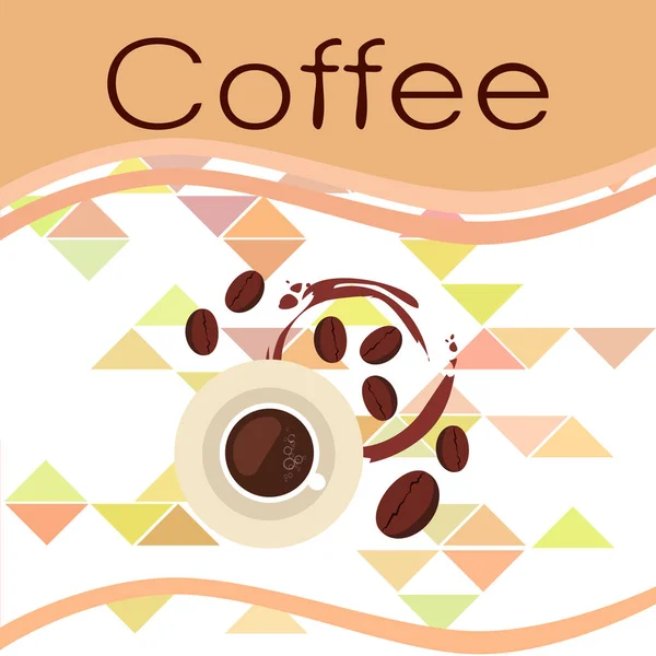 커피 컵, 커피 곡물, 아침 식사 개념. 레스토랑, 벡터 배경 음료 메뉴. — 스톡 벡터