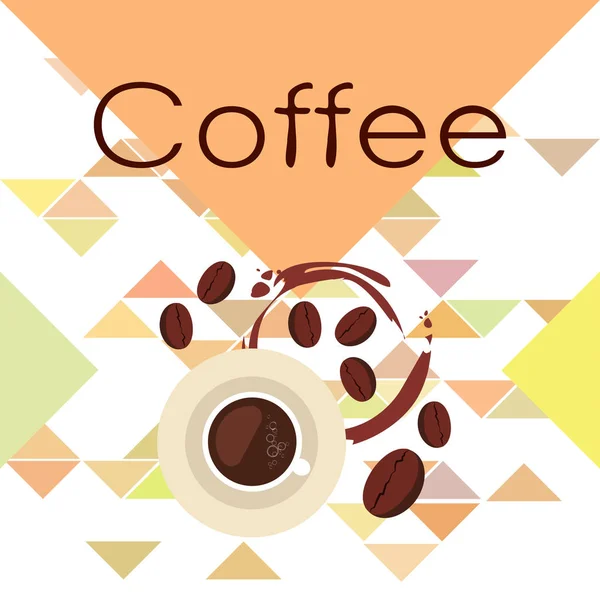 Taza de café, granos de café, concepto de desayuno. Menú de bebidas para restaurante, fondo vectorial . — Vector de stock