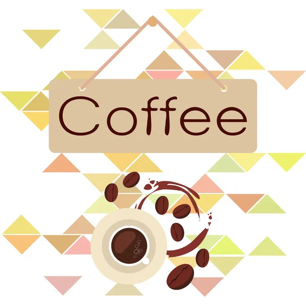 Taza de café, granos de café, concepto de desayuno. Menú de bebidas para restaurante, fondo vectorial . — Archivo Imágenes Vectoriales