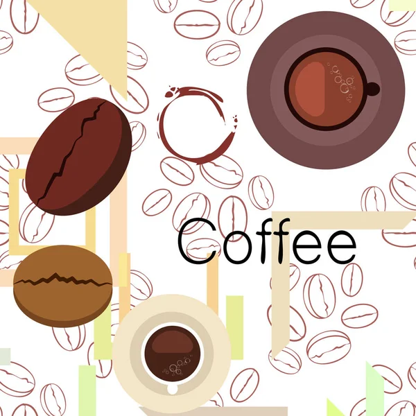 Koffie kopje, koffiegranen, Ontbijt concept. Drankenmenu voor Restaurant, Vector achtergrond. — Stockvector