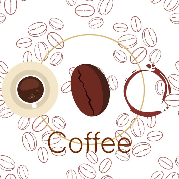Кофейная чашка, зерно кофе, концепция завтрака. Меню напитков для ресторана, векторный фон . — стоковый вектор