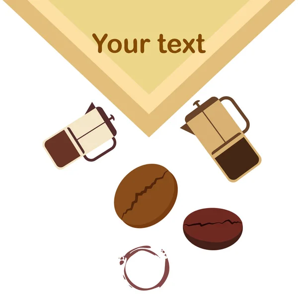 Французский пресс-кофе, кофейные зерна, пролитый кофе, векторная иллюстрация. Элементы дизайна для кафе. Векторный фон. — стоковый вектор