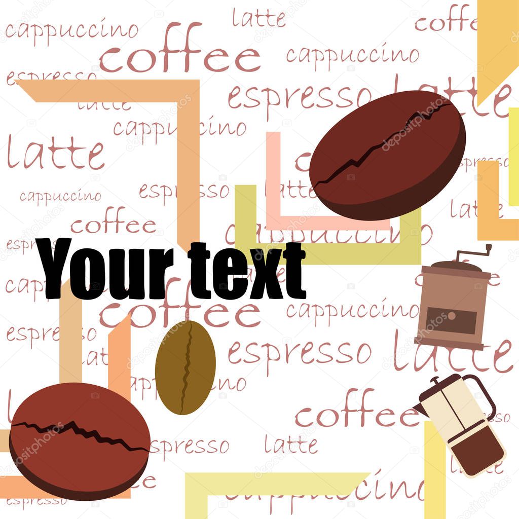 French press coffee, coffee beans, spilled coffee, vector illustration. Design elements for a cafe. Vector background.