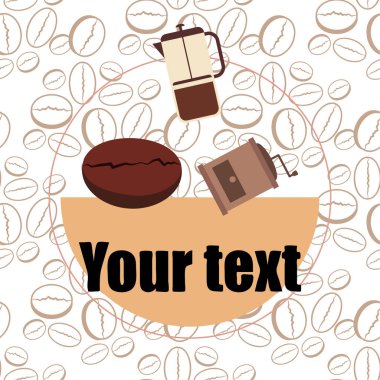 Fransız kahvesi, kahve çekirdekleri, dökülmüş kahve, vektör illüstrasyonu. Bir kafe için tasarım elemanları. Vektör arkaplanı.