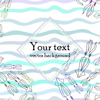 Mürekkep balığı taze deniz ürünleri. Vektör arka planı. Yemek ve restoran tasarımı.