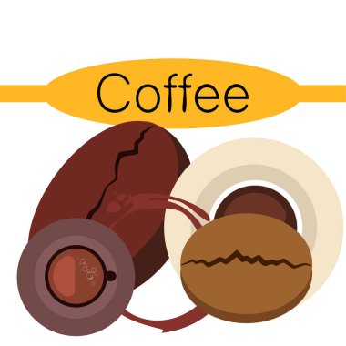 Kahve fincanı, kahve taneleri, kahvaltı konsepti. Restoran için İçecek menüsü, vektör arka plan.