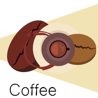 Kahve fincanı, kahve taneleri, kahvaltı konsepti. Restoran için İçecek menüsü, vektör arka plan.