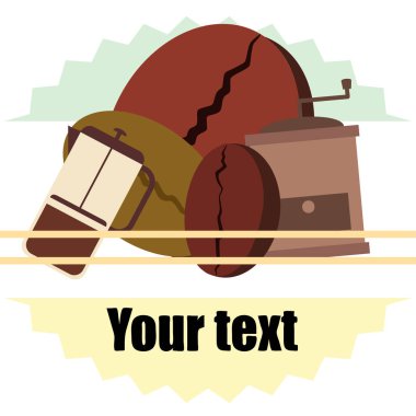 Fransız kahvesi, kahve çekirdekleri, dökülmüş kahve, vektör illüstrasyonu. Bir kafe için tasarım elemanları. Vektör arkaplanı.