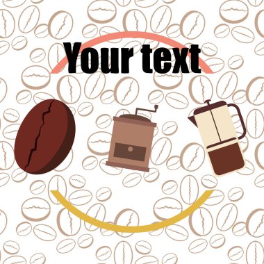 Fransız kahvesi, kahve çekirdekleri, dökülmüş kahve, vektör illüstrasyonu. Bir kafe için tasarım elemanları. Vektör arkaplanı.