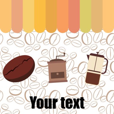 Fransız kahvesi, kahve çekirdekleri, dökülmüş kahve, vektör illüstrasyonu. Bir kafe için tasarım elemanları. Vektör arkaplanı.