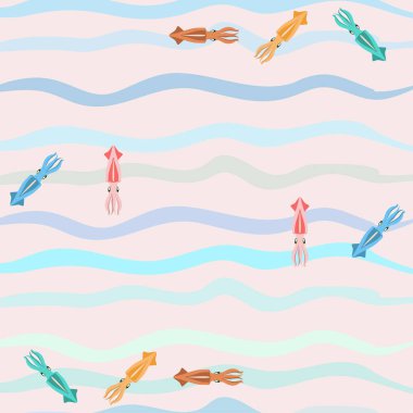 Mürekkep balığı taze deniz ürünleri. Vektör arka planı. Yemek ve restoran tasarımı.