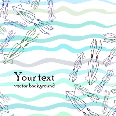 Mürekkep balığı taze deniz ürünleri. Vektör arka planı. Yemek ve restoran tasarımı.