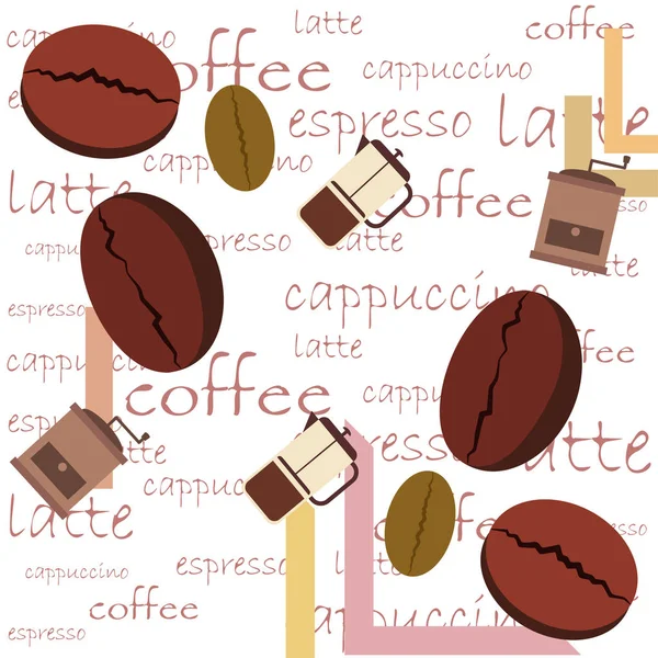 Französischer Pressekaffee, Kaffeebohnen, verschütteter Kaffee, Vektorillustration. Gestaltungselemente für ein Café. Vektorhintergrund. — Stockvektor