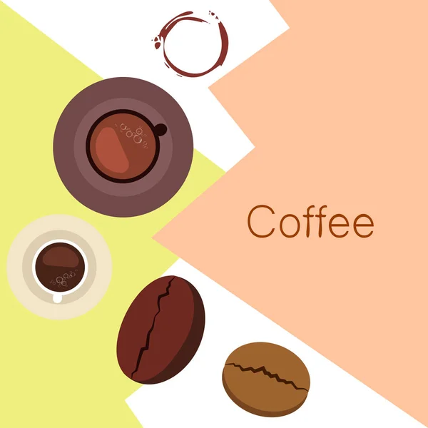 Taza de café, granos de café, concepto de desayuno. Menú de bebidas para restaurante, fondo vectorial . — Vector de stock