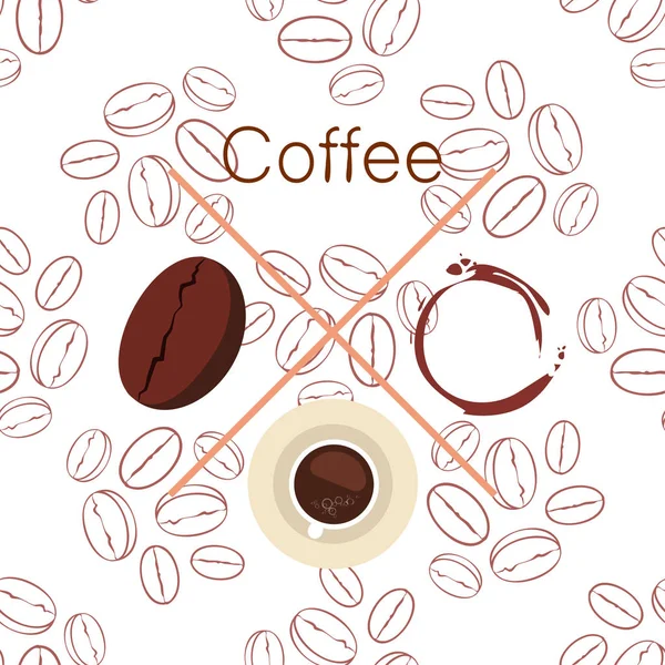 コーヒーカップ、コーヒー粒、朝食のコンセプト。レストランのドリンクメニュー、ベクトル背景. — ストックベクタ