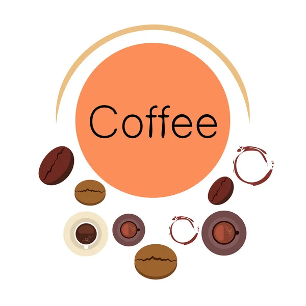 Šálek kávy, kávová zrna, koncept snídaně. Nápojová menu pro restauraci, vektorový podklad. — Stockový vektor