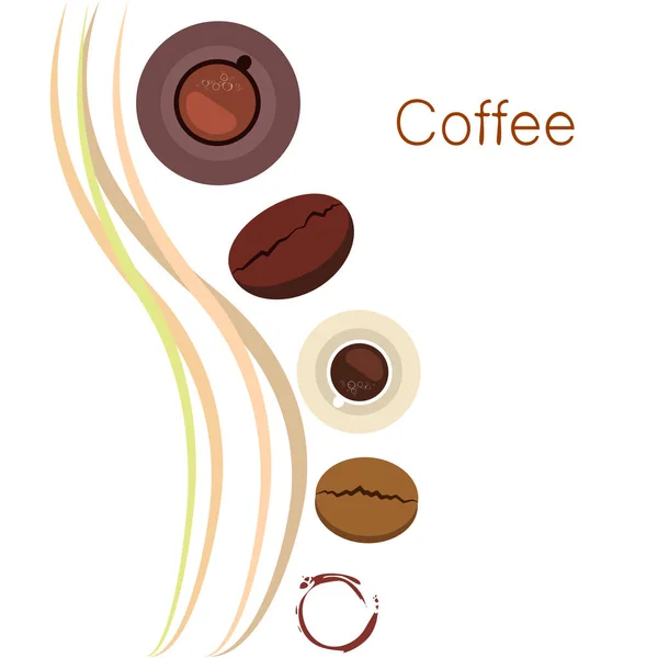 Taza de café, granos de café, concepto de desayuno. Menú de bebidas para restaurante, fondo vectorial . — Archivo Imágenes Vectoriales