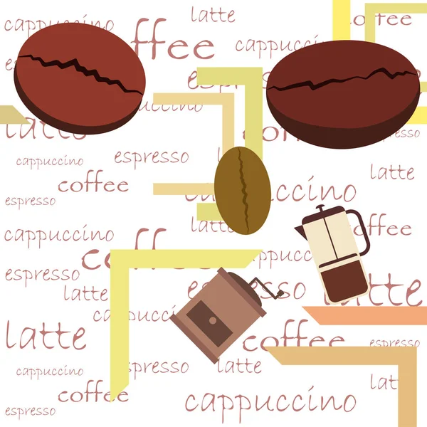 Französischer Pressekaffee, Kaffeebohnen, verschütteter Kaffee, Vektorillustration. Gestaltungselemente für ein Café. Vektorhintergrund. — Stockvektor