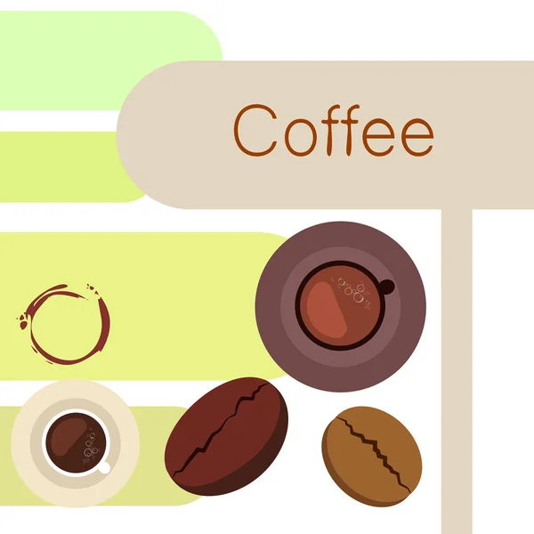 Taza de café, granos de café, concepto de desayuno. Menú de bebidas para restaurante, fondo vectorial . — Archivo Imágenes Vectoriales