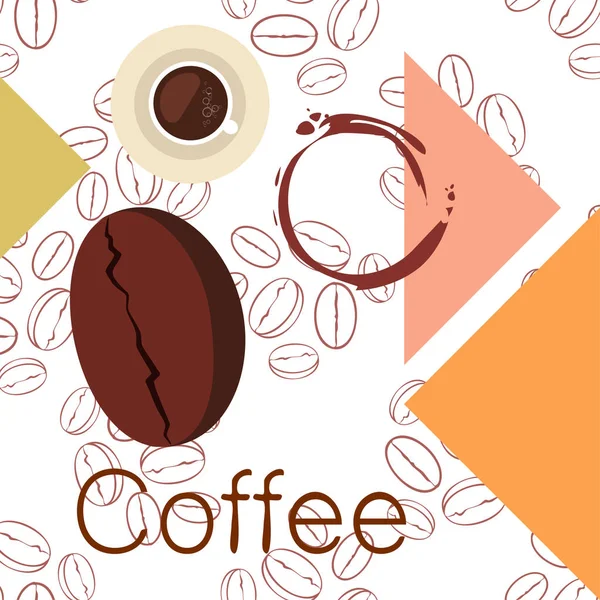 Taza de café, granos de café, concepto de desayuno. Menú de bebidas para restaurante, fondo vectorial . — Archivo Imágenes Vectoriales