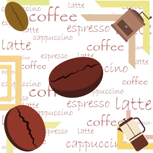 Französischer Pressekaffee, Kaffeebohnen, verschütteter Kaffee, Vektorillustration. Gestaltungselemente für ein Café. Vektorhintergrund. — Stockvektor