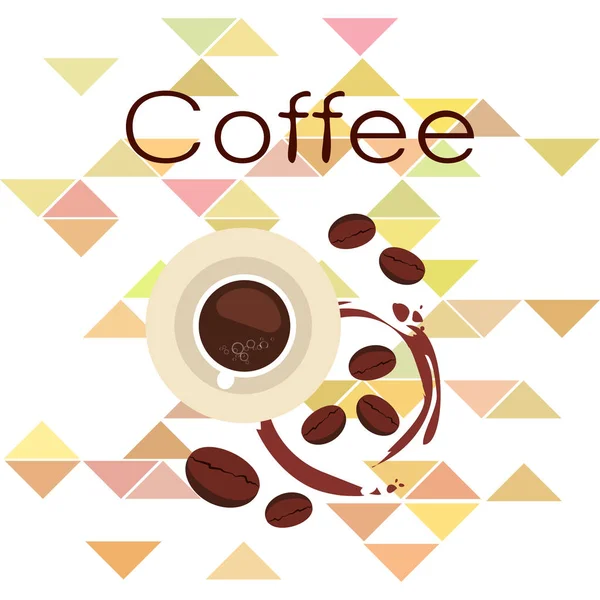 Taza de café, granos de café, concepto de desayuno. Menú de bebidas para restaurante, fondo vectorial . — Vector de stock