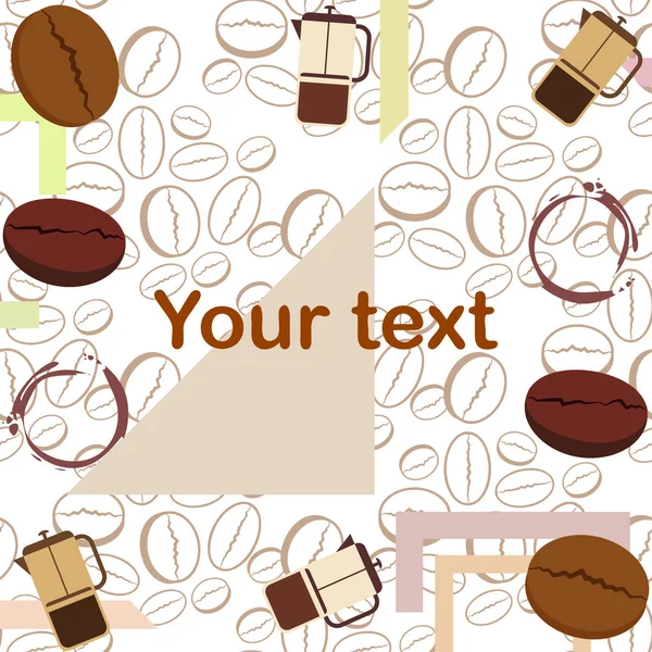 French press coffee, coffee beans, spilled coffee, vector illustration. Design elements for a cafe. Vector background. — Stock Vector
