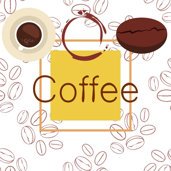 Taza de café, granos de café, concepto de desayuno. Menú de bebidas para restaurante, fondo vectorial . — Vector de stock