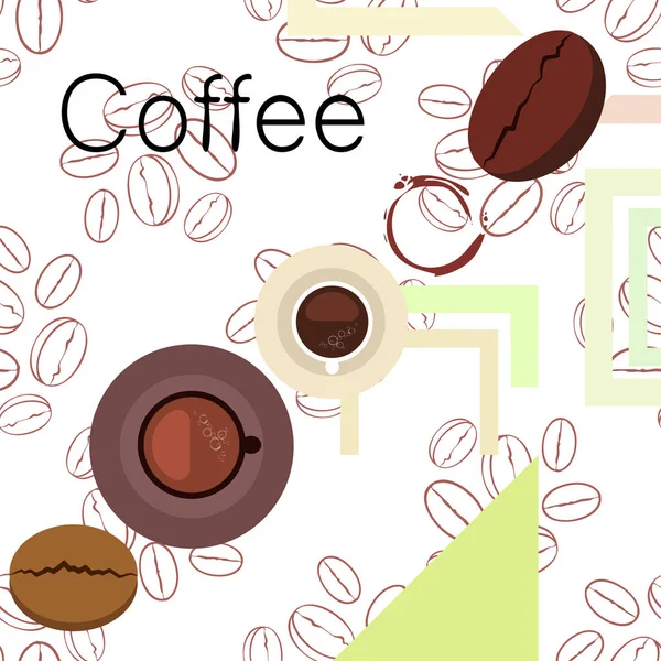 Coffee cup, coffee grains, breakfast concept. Drinks menu for restaurant, vector background. — Stock Vector