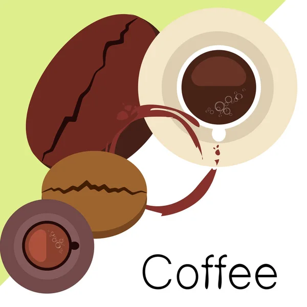 Tasse à café, grains de café, concept de petit déjeuner. Menu boissons pour restaurant, fond vectoriel . — Image vectorielle
