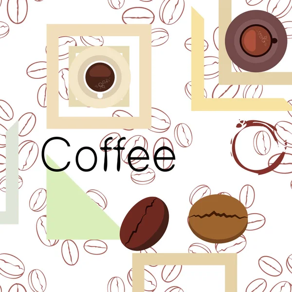 Tasse à café, grains de café, concept de petit déjeuner. Menu boissons pour restaurant, fond vectoriel . — Image vectorielle