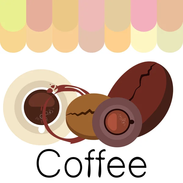 Taza de café, granos de café, concepto de desayuno. Menú de bebidas para restaurante, fondo vectorial . — Vector de stock