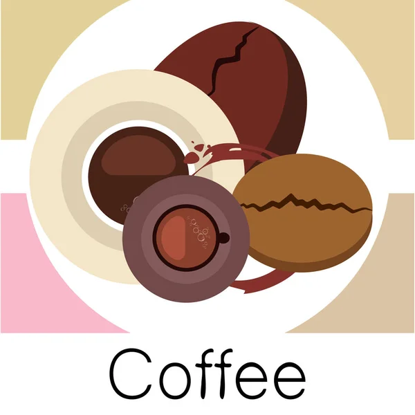 Taza de café, granos de café, concepto de desayuno. Menú de bebidas para restaurante, fondo vectorial . — Vector de stock