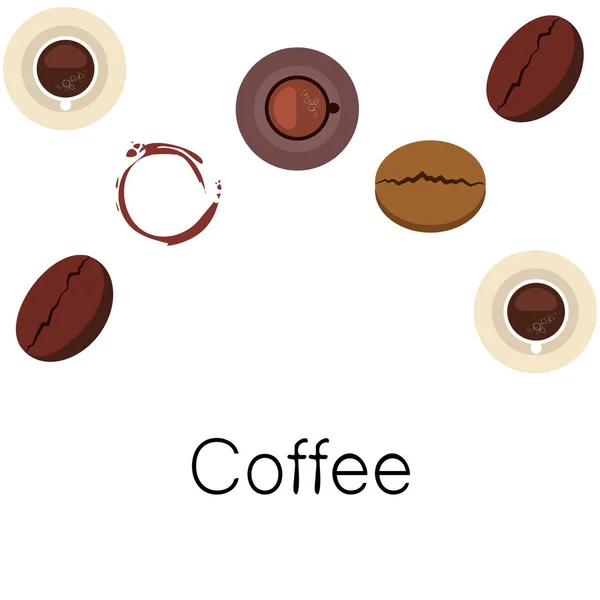 Taza de café, granos de café, concepto de desayuno. Menú de bebidas para restaurante, fondo vectorial . — Archivo Imágenes Vectoriales