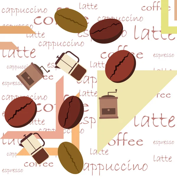 Französischer Pressekaffee, Kaffeebohnen, verschütteter Kaffee, Vektorillustration. Gestaltungselemente für ein Café. Vektorhintergrund. — Stockvektor