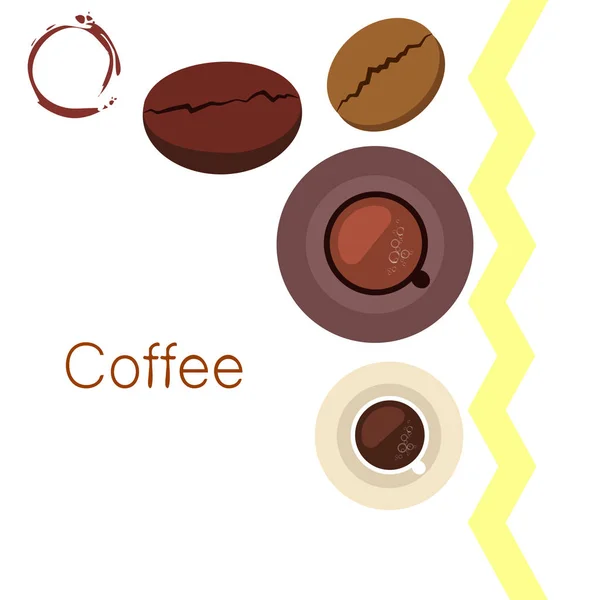 Filiżanka kawy, ziarna kawy, koncepcja śniadaniowa. Menu napojów dla restauracji, tło wektorowe. — Wektor stockowy
