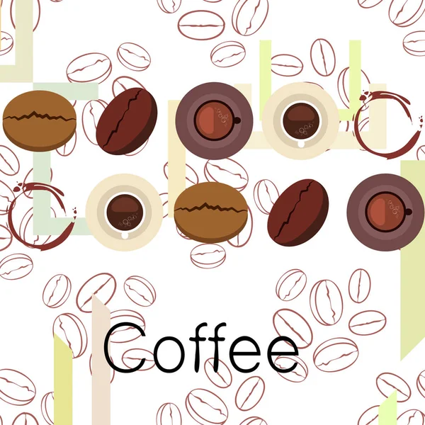 Taza de café, granos de café, concepto de desayuno. Menú de bebidas para restaurante, fondo vectorial . — Archivo Imágenes Vectoriales