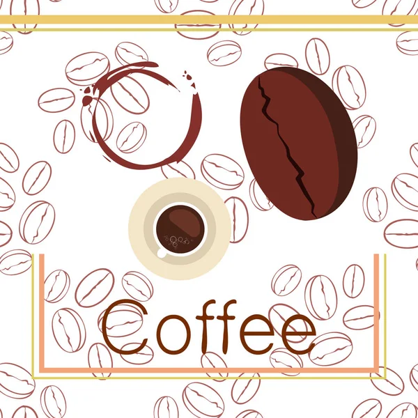 Xícara de café, grãos de café, conceito de café da manhã. Menu de bebidas para restaurante, fundo vetorial . —  Vetores de Stock