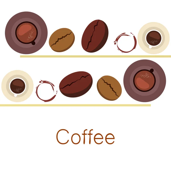 Taza de café, granos de café, concepto de desayuno. Menú de bebidas para restaurante, fondo vectorial . — Archivo Imágenes Vectoriales
