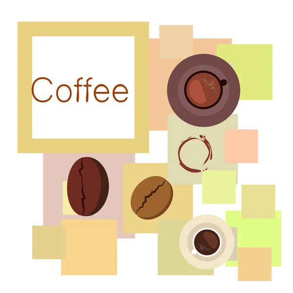 Kaffeetasse, Kaffeekörner, Frühstückskonzept. Getränkekarte für Restaurant, Vektorhintergrund. — Stockvektor