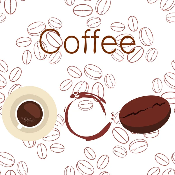 Coffee cup, coffee grains, breakfast concept. Drinks menu for restaurant, vector background. — Stock Vector