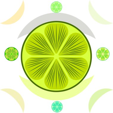 Yeşil yarısı ve dilimlenmiş limon. Vektör illüstrasyonu, arkaplan.