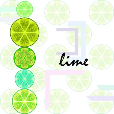 Yeşil yarısı ve dilimlenmiş limon. Vektör illüstrasyonu, arkaplan.